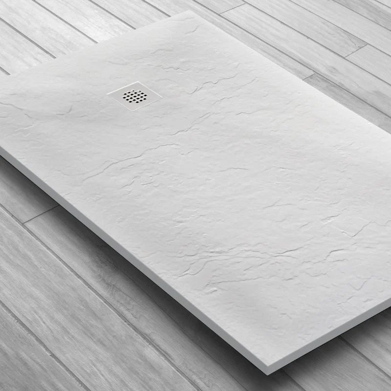 Receveur résine MARMOX imitation marbre blanc - grille carrée excentrée