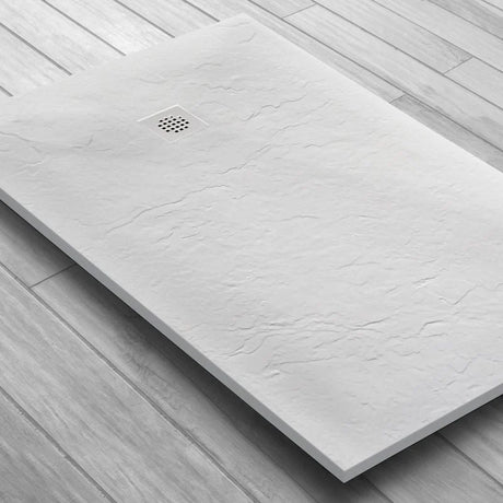 Receveur résine MARMOX imitation marbre blanc - grille carrée excentrée