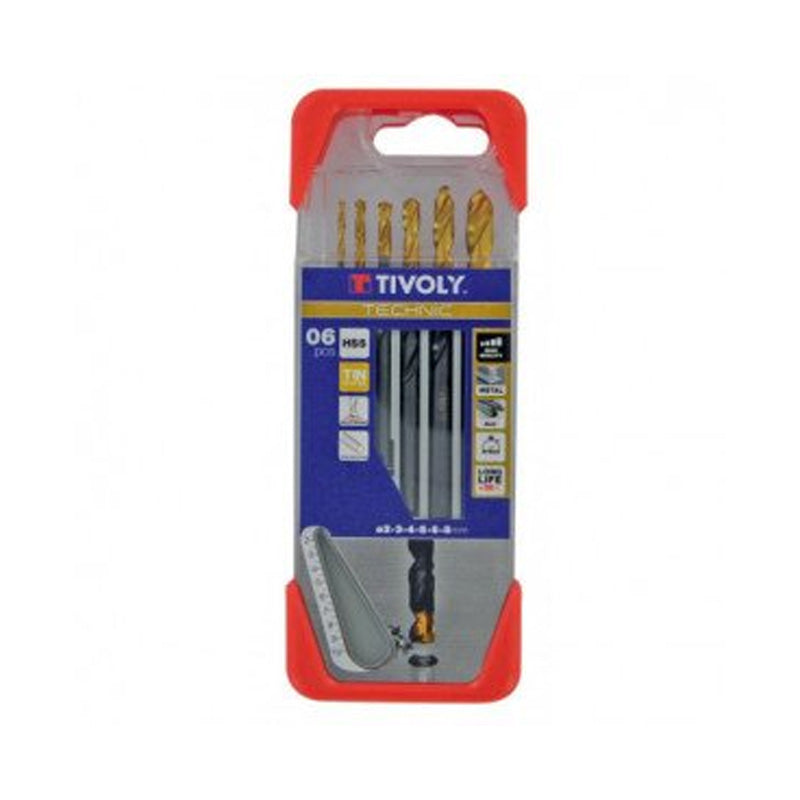 Tivoly 6 forets métaux HSS STEAM revêtus TiN taillés meulés pointe en croix queue à 3 méplats Ø 2 à 8mm