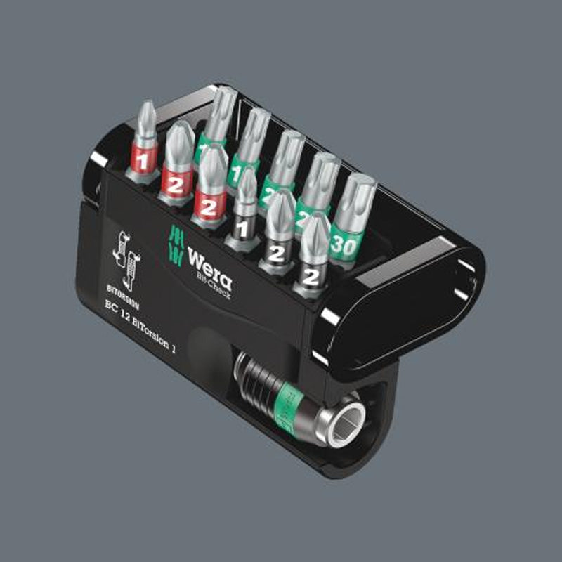 Jeu d'embouts avec support Bit-Check 12 BiTorsion 1 SB, 12 pièces - WERA - 05136385001