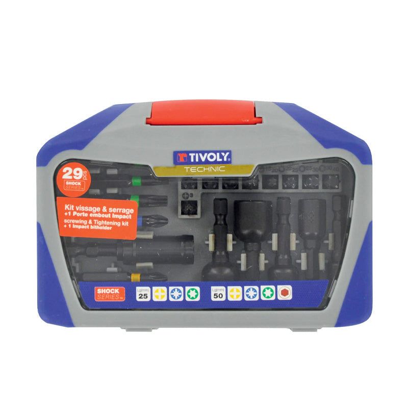 Tivoly 29 pièces- 23 embouts torsion impact + 5 noix de serrage Ø 6 à 13mm+ 1 pote-embout impact à puissant aimant circulaire -SHOCK SERIES