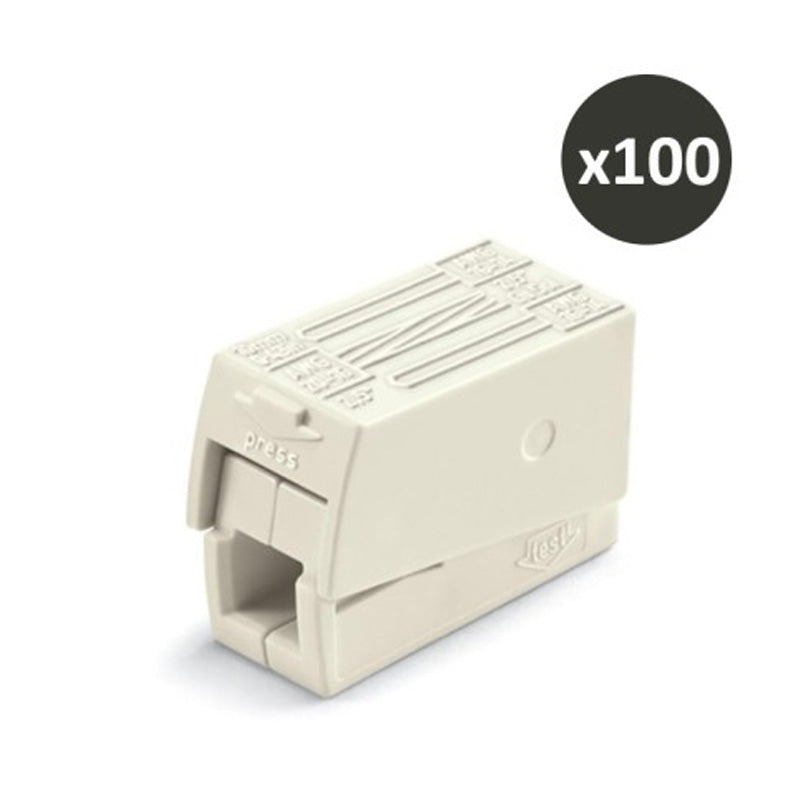 Lot de 100 bornes pour luminaires WAGO 2,5 mm² / 2 rigides - 1 souple / 105°C / Blanc