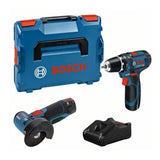 Pack 2 outils BOSCH 0615990N2U Perceuse-visseuse GSR 12V-15 + Meuleuse angulaires GWS 12V-76 + 2 batteries 2Ah 12V + chargeur en L-BOXX