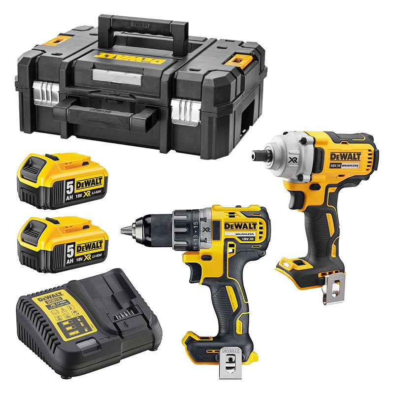 Pack 2 outils 18V DEWALT DCK2077P2T-QW : perceuse-visseuse DCD791 et boulonneuse DCF894 avec 2 batteries 5,0 Ah