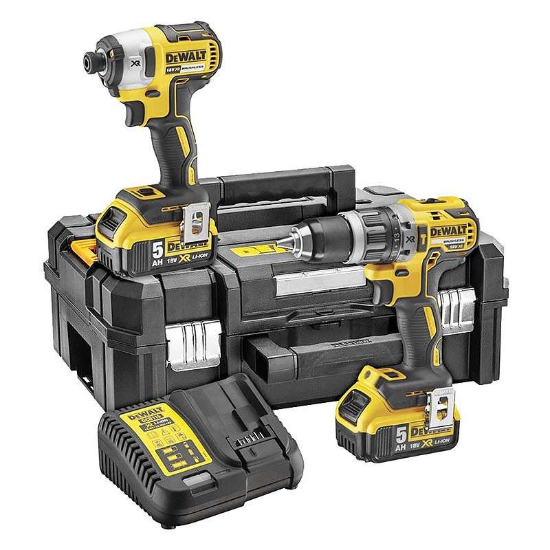 Pack 2 outils 18V DEWALT DCK266P2T-QW : perceuse-visseuse à percussion DCD796 et visseuse à choc DCF887 avec coffret 2 batteries 5,0 Ah (version UK Plug in)