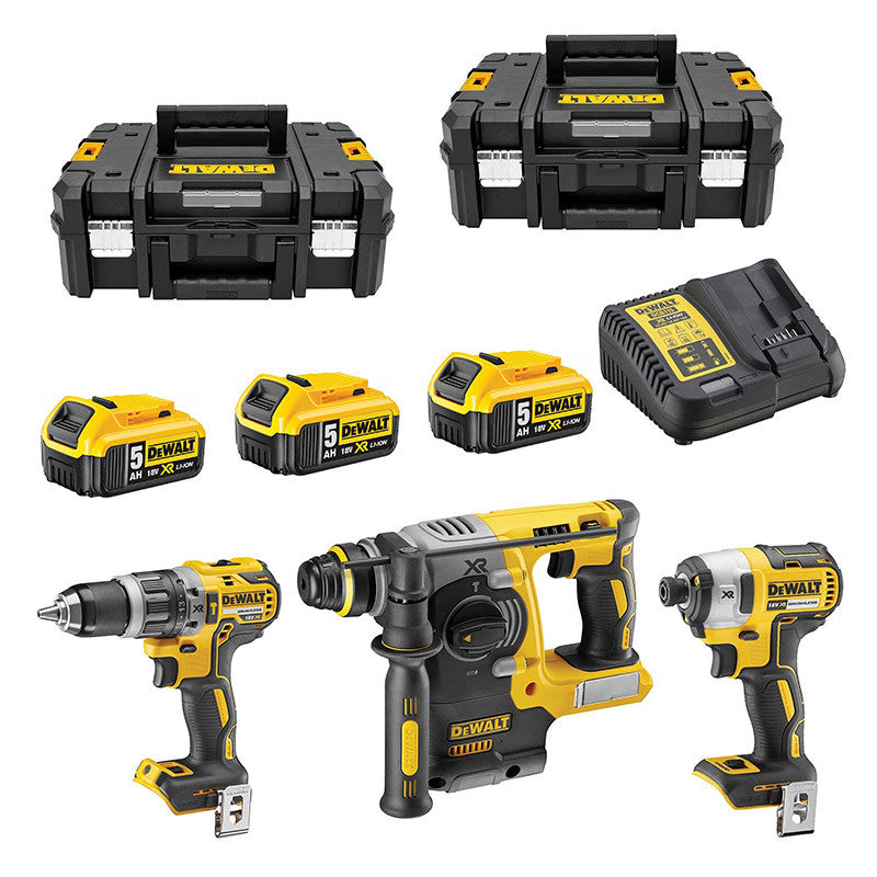 Pack 3 outils 18V DEWALT DCK368P3T-QW : perceuse-visseuse à percussion DCD796, perforateur SDS-plus DCH273 et visseuse à choc DCF887 avec 2 coffrets et 3 batteries