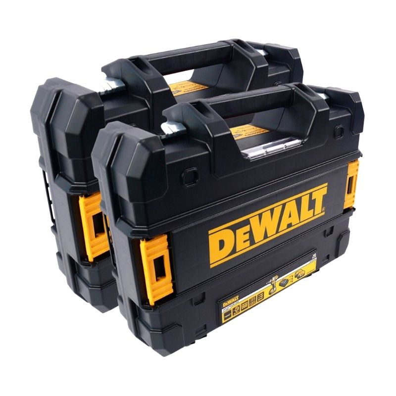 Pack 3 outils 18V DEWALT DCK384P2T-QW : perceuse-visseuse à percussion DCD796, meuleuse Ø125mm DCG405 et visseuse à choc DCF887 avec 2 coffrets et 2 batteries