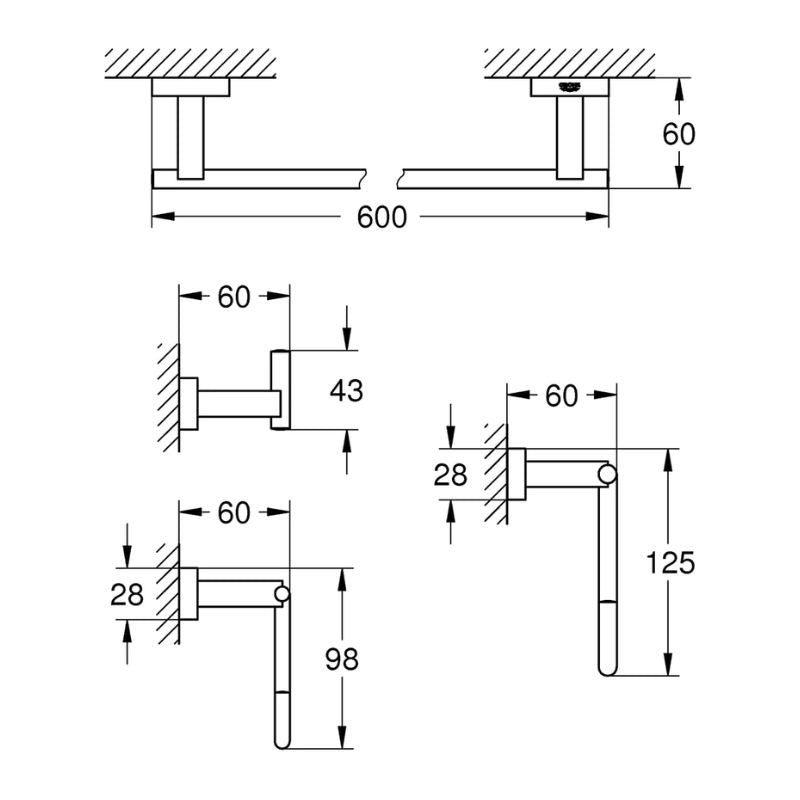 Pack accessoires 4 en 1 ESSENTIALS CUBE GROHE 40778001 - chrome
