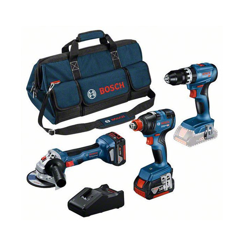 Pack BOSCH Perceuse-visseuse GSB 18V-45 + Boulonneuse GDX 18V-200 + Meuleuse GWS 18V-7 + 2 batteries 5.0Ah 18V + chargeur