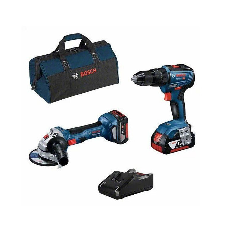 Pack BOSCH Perceuse - visseuse sans fil GSB 18V-55 + Meuleuse GWS 18V-7 + 2 batteries 4.0Ah 18V + chargeur + sac à outils