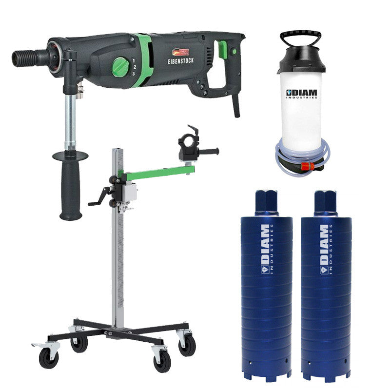 Pack Carotteuse à sec ou à eau ETN162/3 + Support mobile EIBENSTOCK + Pulvérisateur + 2 couronnes Ø102/450 mm et Ø127/450 mm BETON