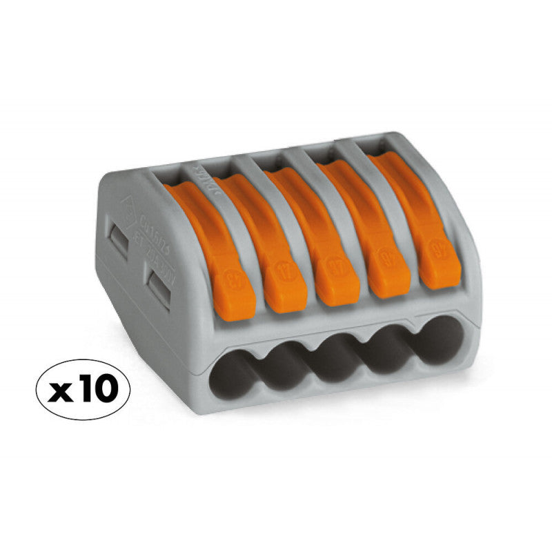 Pack de 10 bornes de connexion rapide a levier WAGO 5 entrées fil souple et rigide - S222