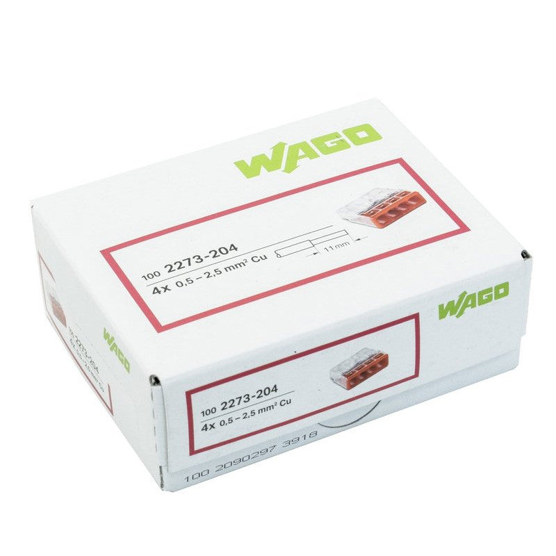Pack de 100 Bornes WAGO 2273-204 - 4 x 0,5 à 2,5mm²