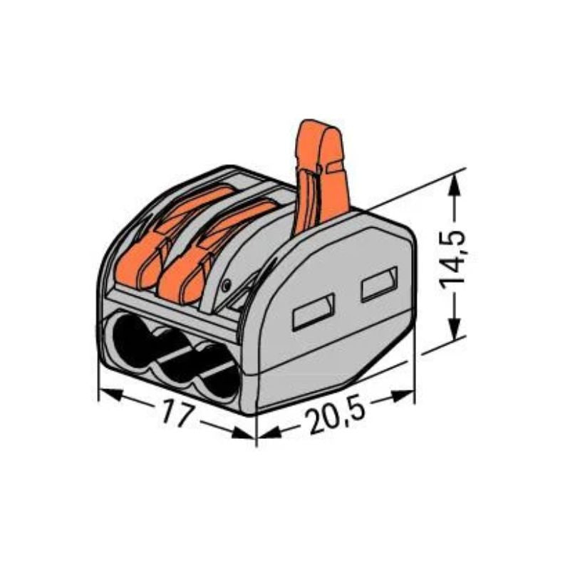 Pack de 15 bornes de connexion rapide à levier WAGO 3 entrées fil souple & rigide - 222-413