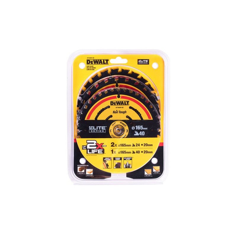 Pack de 3 lames ELITE DEWALT DT10397-QZ 2x165mm 24 dents et 1x165mm 40 dents