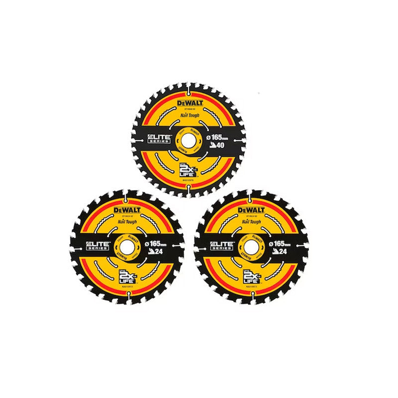 Pack de 3 lames ELITE DEWALT DT10397-QZ 2x165mm 24 dents et 1x165mm 40 dents