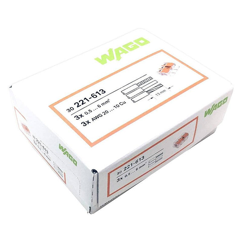 Pack de 30 Bornes à levier WAGO 221-613 - 3 x 6 mm²