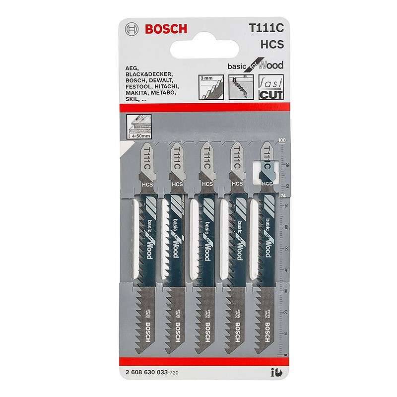 Pack de 5 lames de scie sauteuse BOSCH 2608630033 T111C BOIS