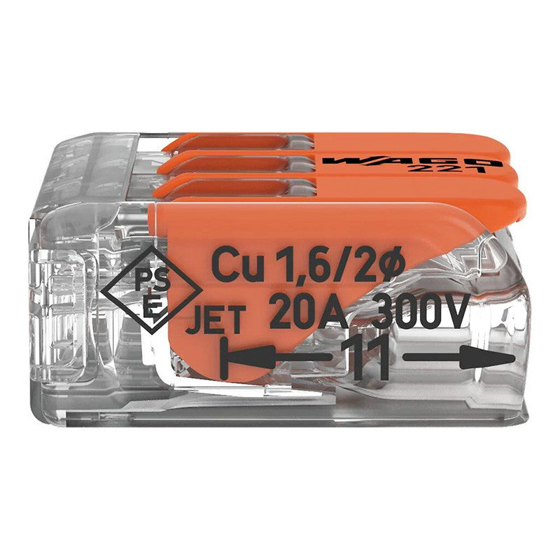 Pack de 50 Bornes à levier WAGO 221-413 - 3 x 4 mm²