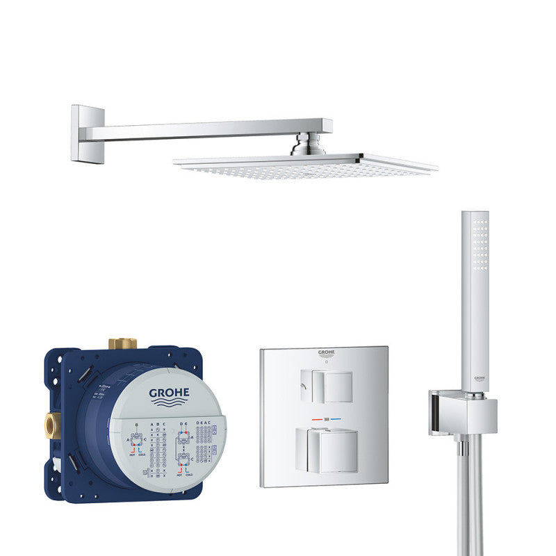 Pack de douche encastré GROHTHERM CUBE GROHE 34741000 - tête 23 x 23 cm + douchette stick