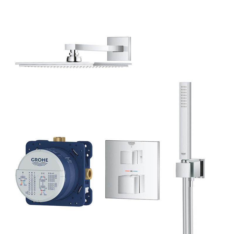 Pack de douche encastré GROHTHERM CUBE GROHE 34741000 - tête 23 x 23 cm + douchette stick