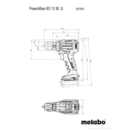 Perceuse visseuse 12V sans fil PowerMaxx BS 12 BL Quick 2x 4Ah Li-HD - METABO - 601045920 - ASC 55, coffret