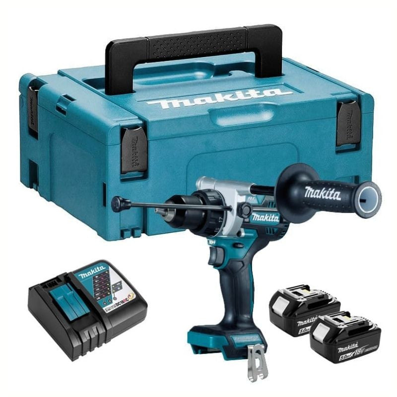 Perceuse visseuse à percussion MAKITA DHP486RTJ 18V - 2 batteries Li-ion 5 Ah + chargeur rapide + MAKPAC