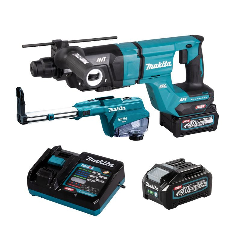 Perforateur-burineur SDS-PLUS 40V max Li-Ion - 28 mm XGT avec kit d'aspiration MAKITA HR007GM202 2 x 4,0Ah + chargeur en coffret