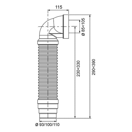 Pipe WC flexible WIRQUIN 1312344 - coudée extensible - 230 / 390mm