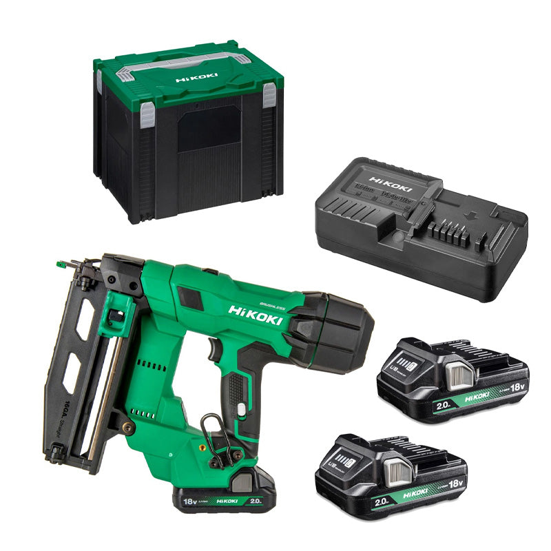 Cloueur finition 25-65mm 2x18V 2,0Ah Li-ion Brushless Hikoki NT1865DSAWXZ Brads-droits Gauge 16 - Hitcase