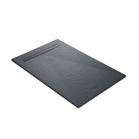 Receveur résine 120x80cm MARMOX RC12080SLATE-7015-LINE - Grille caniveau excentrée - Solid surface - Gris imitation ardoise