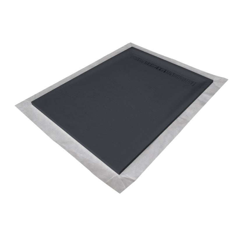 Receveur résine 120x80cm MARMOX RC12080SLATE-7015-LINE - Grille caniveau excentrée - Solid surface - Gris imitation ardoise