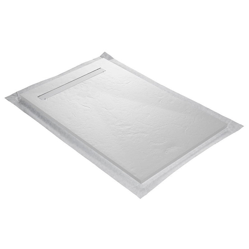 Receveur résine 120x80cm MARMOX RC12080SLATE-9010-LINE - Grille caniveau excentrée - Solid surface - Blanc imitation ardoise