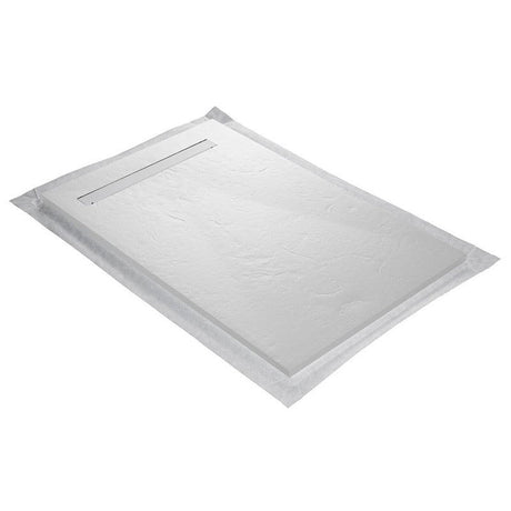 Receveur résine 120x80cm MARMOX RC12080SLATE-9010-LINE - Grille caniveau excentrée - Solid surface - Blanc imitation ardoise