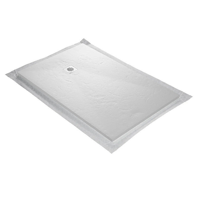 Receveur résine 120x90cm MARMOX RC12090SLATE-9010 - Grille carrée excentrée - Solid surface - Blanc imitation ardoise