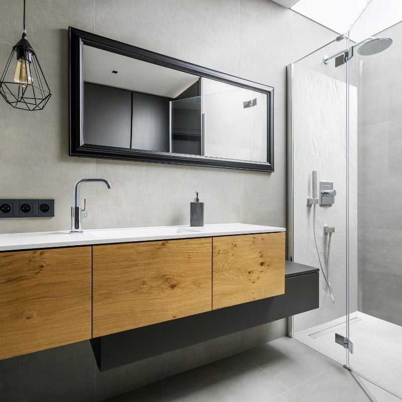 Receveur résine 140x90cm extra-plat MARMOX RC14090LITE-9010-LINE - Grille caniveau excentrée - Blanc imitation ardoise