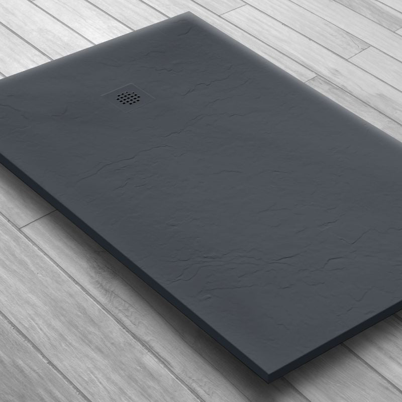 Receveur résine 150x100cm MARMOX RC150100SLATE-7015 - Grille carrée excentrée - Solid surface - Gris imitation ardoise
