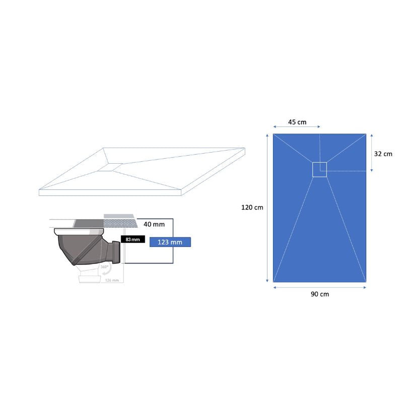 Receveur résine extra-plat 120x90cm MARMOX RC12090LITE-7015 - Grille acier inox - Gris imitation ardoise