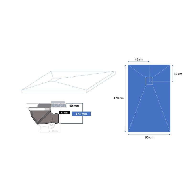 Receveur résine extra-plat 120x90cm MARMOX RC12090LITE-9010 - Grille acier inox - Blanc imitation ardoise