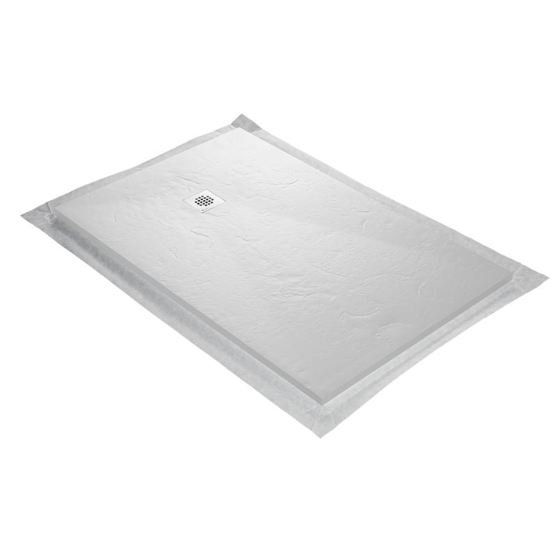 Receveur résine extra-plat 120x90cm MARMOX RC12090LITE-9010 - Grille acier inox - Blanc imitation ardoise