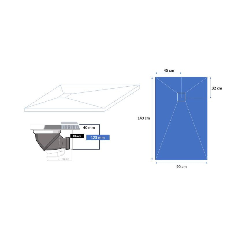 Receveur résine extra-plat 140x90cm MARMOX RC14090LITE-7015 - Grille acier inox - Gris imitation ardoise