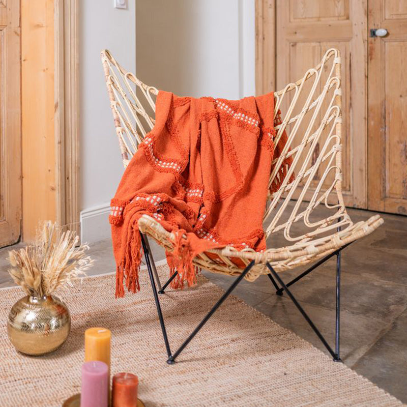 Fauteuil papillon Rose - 95 x 94 x 73 cm - metal & rotin - naturel & noir