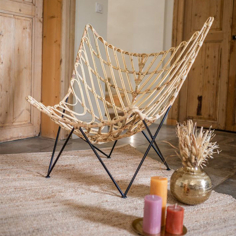 Fauteuil papillon Rose - 95 x 94 x 73 cm - metal & rotin - naturel & noir