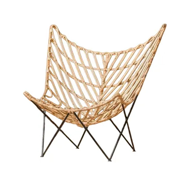 Fauteuil papillon Rose - 95 x 94 x 73 cm - metal & rotin - naturel & noir