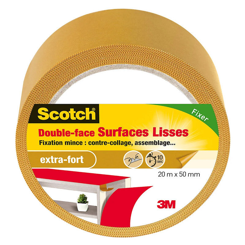 Ruban adhésif double face - 20mx50mm Surfaces lisses 3M SCOTCH 1498419