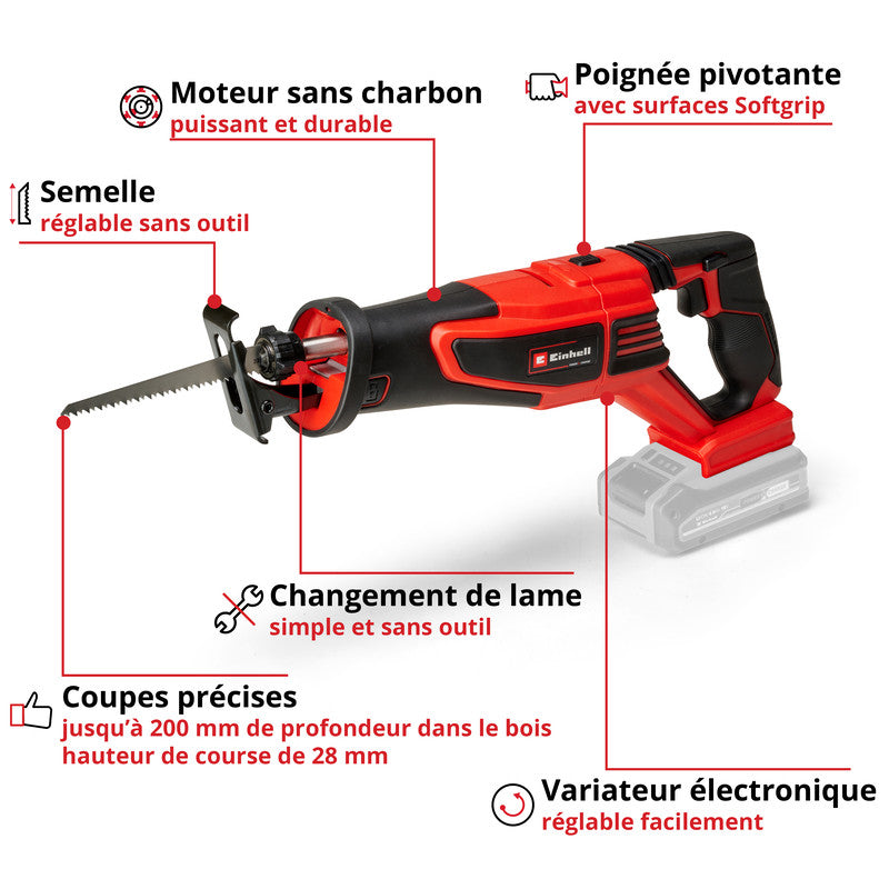 Scie sabre sans fil 18V Brushless EINHELL TE-AP 18/28 Li BL-Solo Power X-Change (vendu sans batterie)