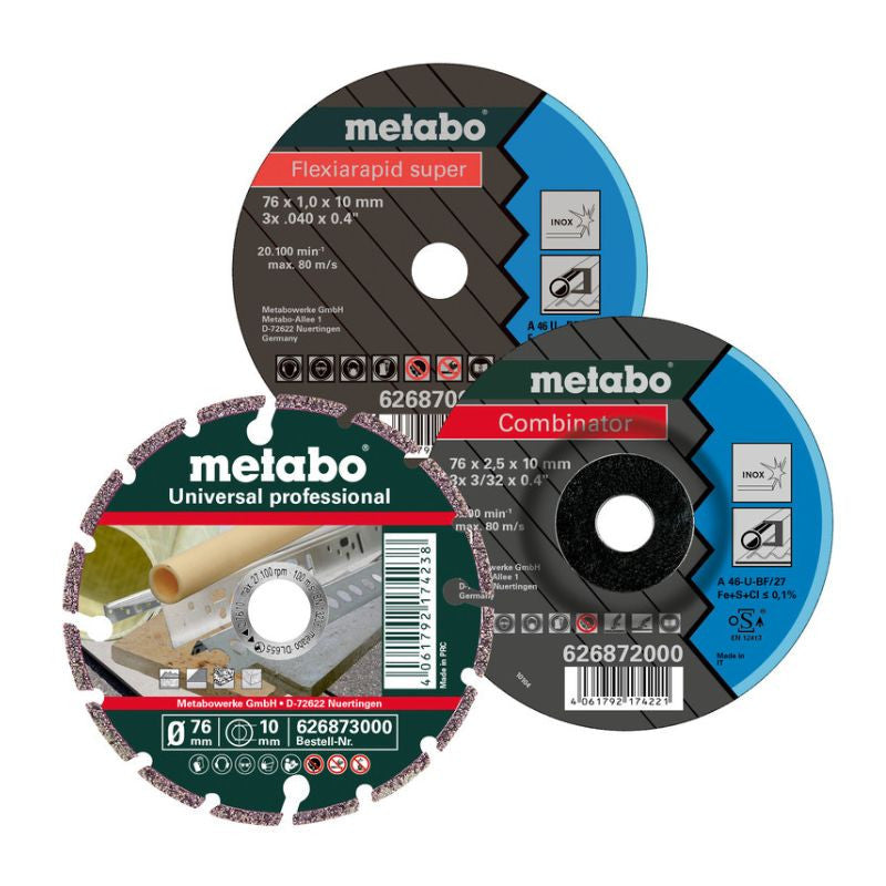 Set de 3 disques Ø76mm à tronçonner METABO 626879000 pour meuleuse d'angle