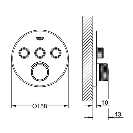 Thermostatique GROHTHERM SMARTCONTROLE GROHE pour installation encastrée 3 sorties