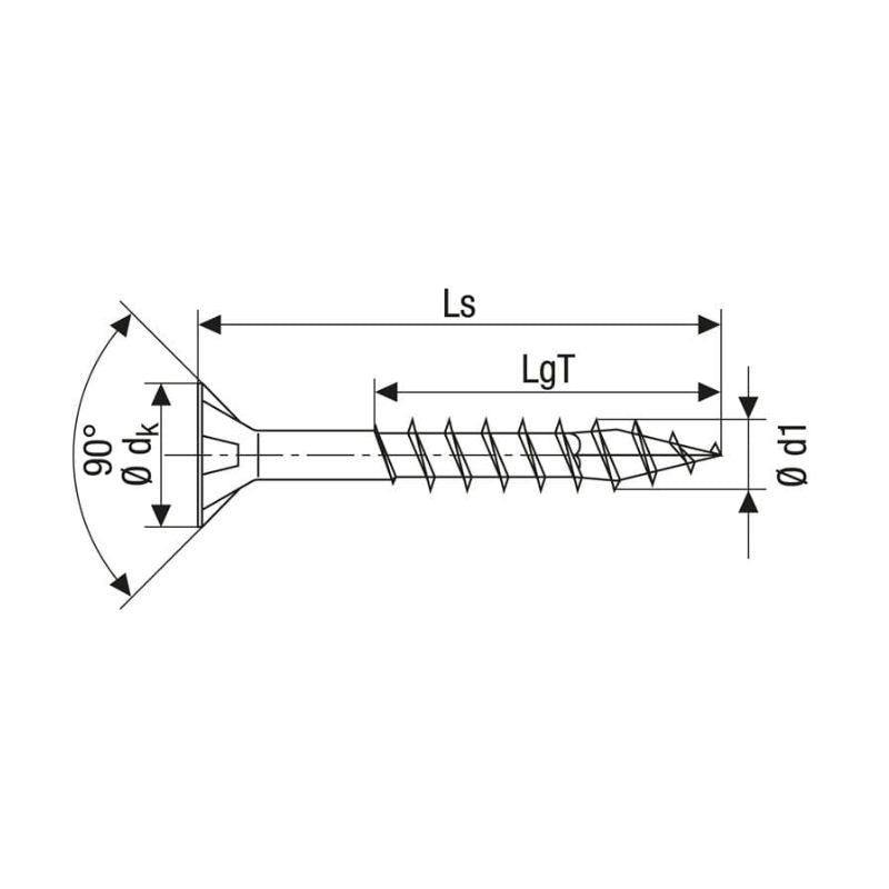 Vis à bois tête fraisée filetage partiel T-STAR plus T20 4CUT (90 pcs) - SPAX