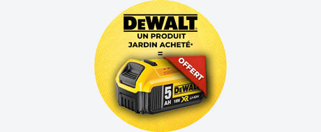 1 produit sélection jardin DEWALT 18V acheté = 1 batterie 5 Ah OFFERTE